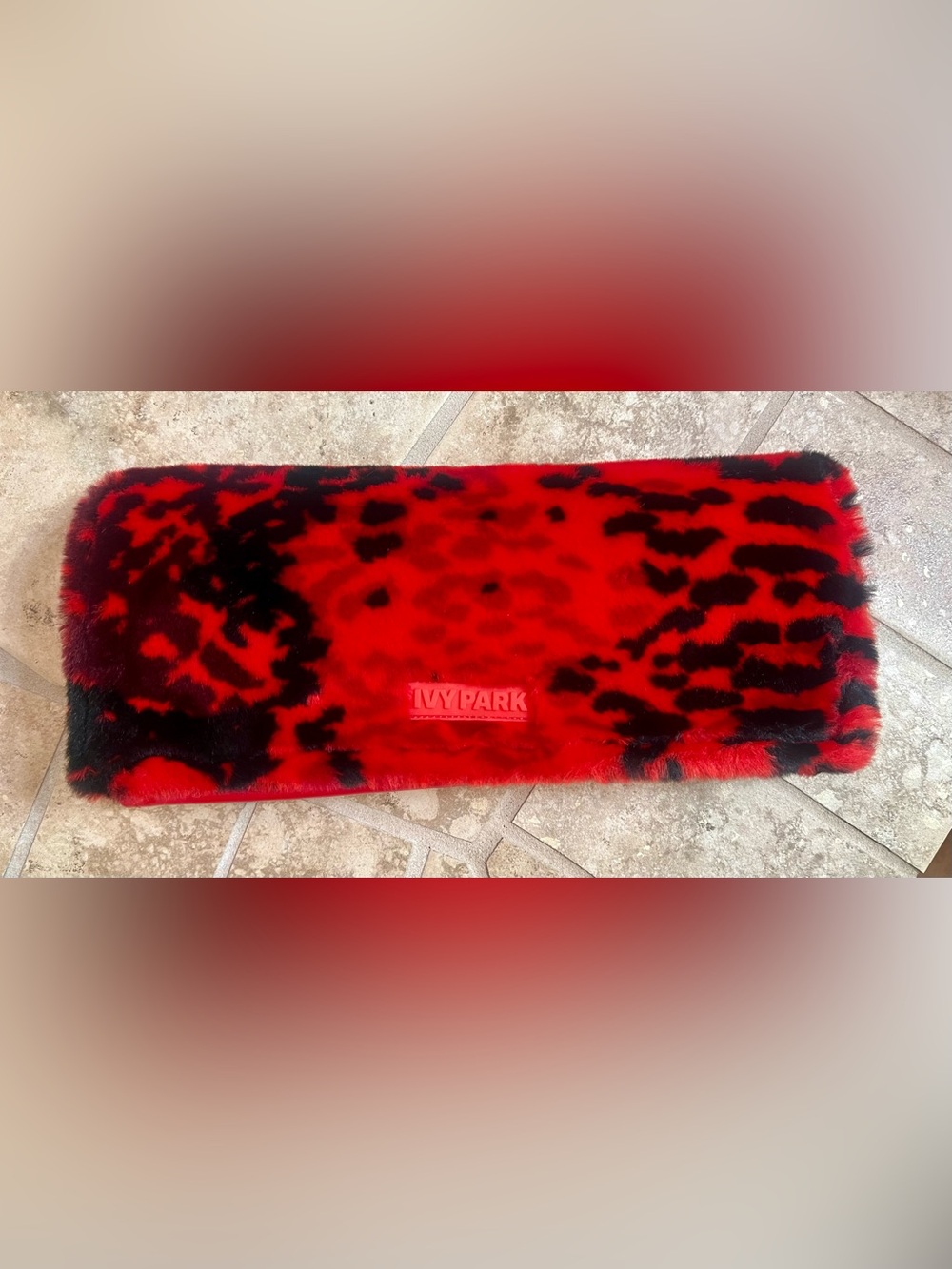 IVY PARK Red and Black Faux Fur Crossbody Clutch